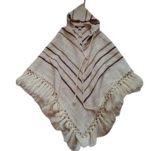 Beige Brown Crème Heavy Knit Hooded Poncho